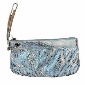 Express Metallic Faux Snakeskin Wristlet in Silver